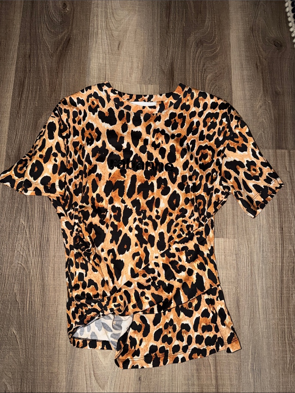 🤎 NWOT RABANNE X HM Leopard Print Short Sleeve Tee Shirt Top Small 🤎